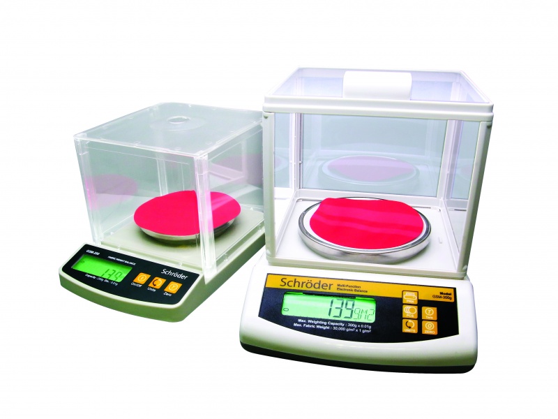 Fabric Weight Balance with programmed for grams/sq meter and ounces/sq yard Schröder