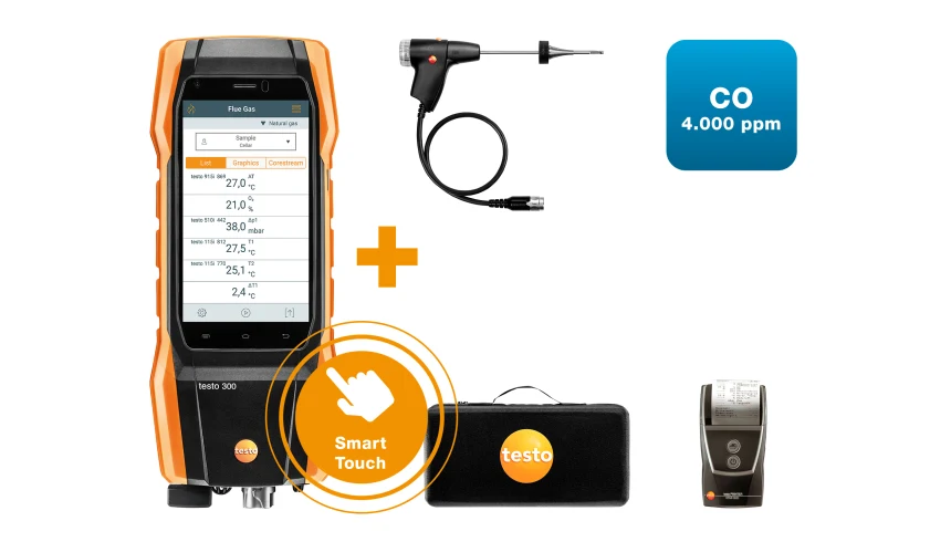testo 300 NEXT LEVEL kit 2 with printer - Flue gas analyzer (O2, CO up to 4,000 ppm)